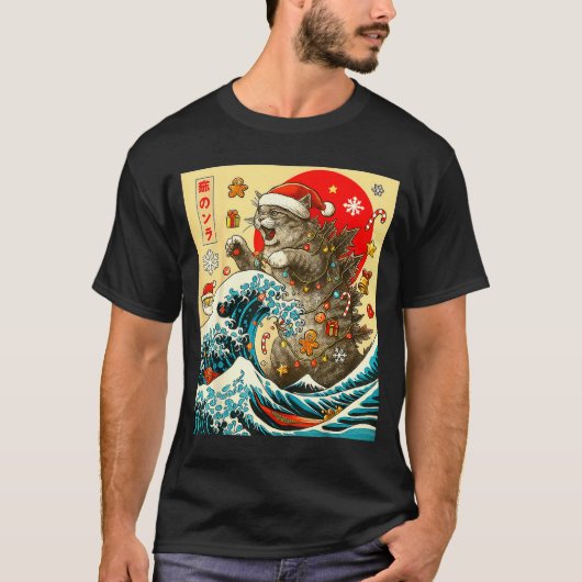 Catzilla Cat Japanese Art Funny Xmas For Men Women T-Shirt (Vorderseite)