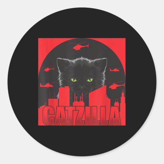 Catzilla Cat Japanese Cat Funny Catzilla Runder Aufkleber (Vorderseite)