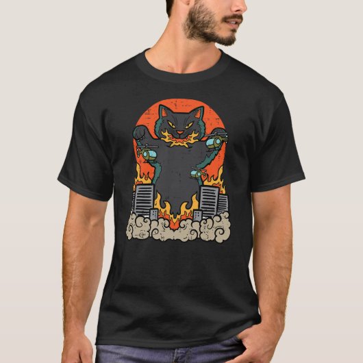 Catzilla Cat Japanese Monster Movie Parody Men Wom T-Shirt (Vorderseite)