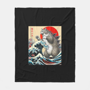 Catzilla Cat Japanisch Kunst Funny Cat Geschenke f Fleecedecke