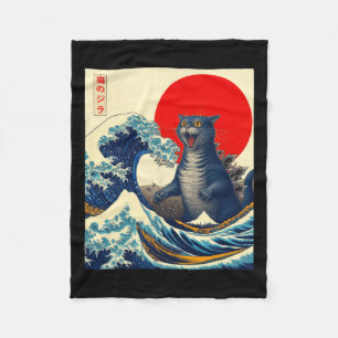 Catzilla Cat Japanisch Kunst Funny Cat Geschenke f Fleecedecke