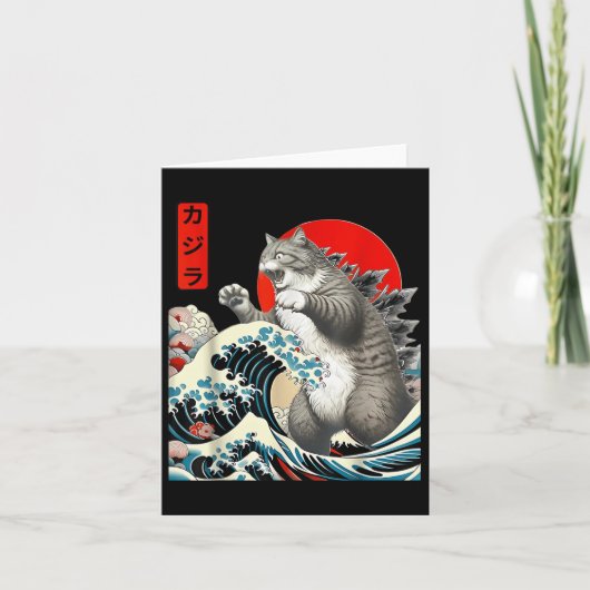 Catzilla Cat Japanisch Kunst Funny Cat Geschenke f Karte (Vorderseite)