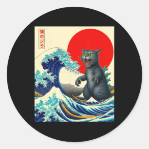 Catzilla Cat Japanisch Kunst Funny Cat Geschenke f Runder Aufkleber
