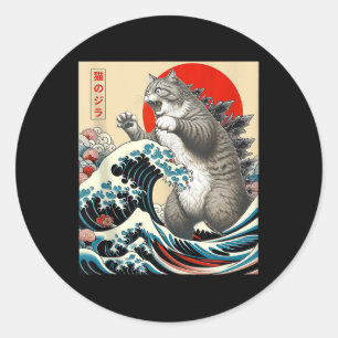 Catzilla Cat Japanisch Kunst Funny Cat Geschenke f Runder Aufkleber