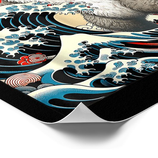 Catzilla Cat Japanische Kunst Poster (Ecke)