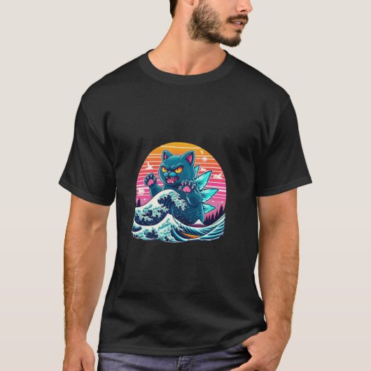 Catzilla Cat Kitten Japan Große Welle für Männer F T-Shirt (Vorderseite)