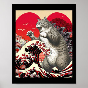 Catzilla Cat Valentine Japanisch Kunst Funny Cat G Poster
