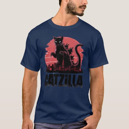 Catzilla Fierce Feline Monster Retro T-Shirt (Vorderseite)