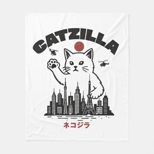 Catzilla - Funny Cat Godzilla Parody Fleecedecke (Vorderseite)