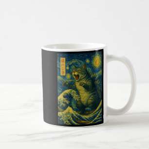 Catzilla Funny Cat Japanisch Art Starry Night Wave Kaffeetasse