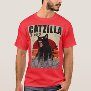 Catzilla Funny Cat Japanischer Sunset T-Shirt
