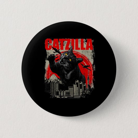 Catzilla - Funny Cat Lover Kitten Kitty Kurz Slee Button (Vorderseite)