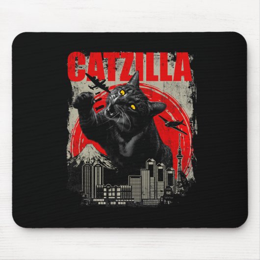 Catzilla - Funny Cat Lover Kitten Kitty Kurz Slee Mousepad (Vorne)