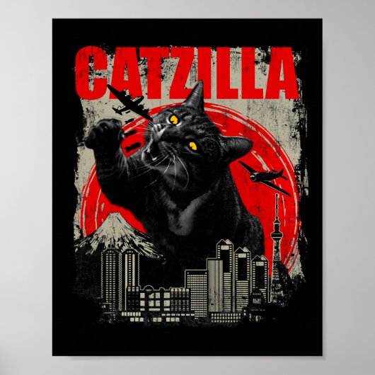 Catzilla - Funny Cat Lover Kitten Kitty Kurz Slee Poster (Vorne)