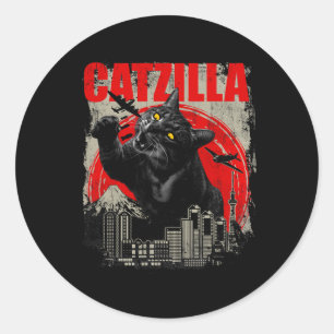 Catzilla - Funny Cat Lover Kitten Kitty Kurz Slee Runder Aufkleber