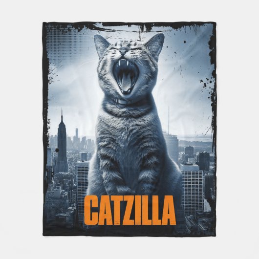 Catzilla Funny Cat Meme Fleece Blanket (Vorderseite)