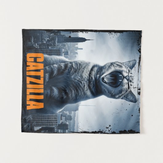 Catzilla Funny Cat Meme Plakatband Wandteppich (Vorderseite (Horizontal))