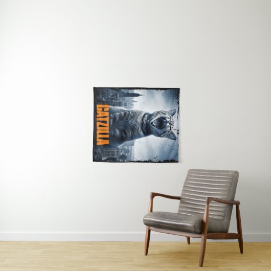 Catzilla Funny Cat Meme Plakatband Wandteppich (Beispiel (Horizontal))