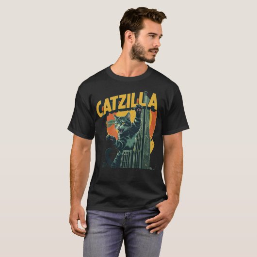 Catzilla Funny Cat Meme T-Shirt (Vorne ganz)