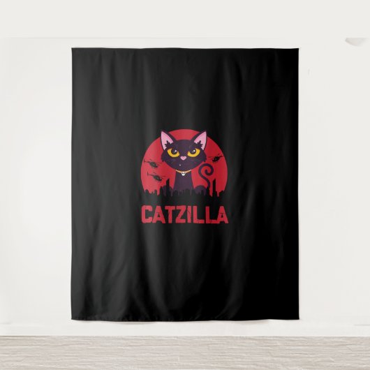Catzilla Funny Cat Monster Wandteppich (Vorderseite)