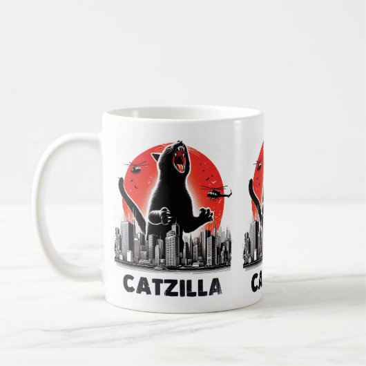 Catzilla Funny Cat Rampage Epic Feline Monster Cat Kaffeetasse (Links)