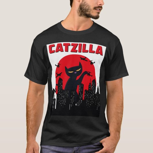 Catzilla Funny Cat Shirt, Funny Cat T - Shirt, Kat T-Shirt (Vorderseite)