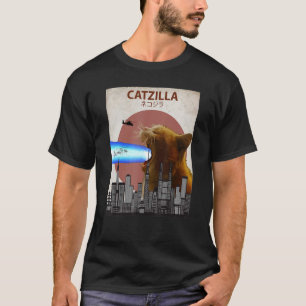 Catzilla Giant Cat mit Mouth Lasers Japanischer Fu T-Shirt