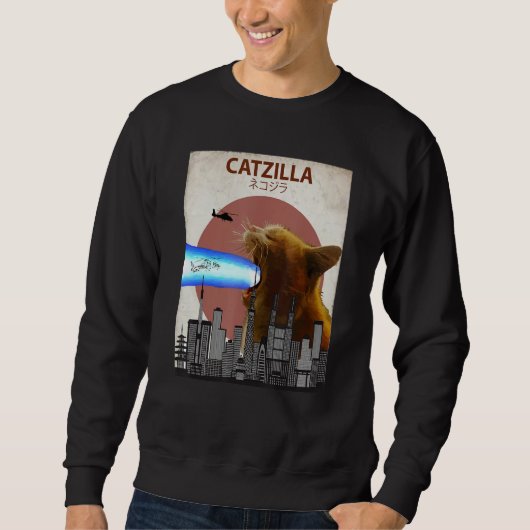 Catzilla Giant Cat with Mouth Lasers Japanese Funn Sweatshirt (Vorderseite)