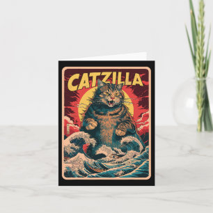 Catzilla Japanese Art Funny Cat Vintag Graphic Karte