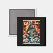 Catzilla Japanese Art Funny Cat Vintag Graphic Magnet (Vorderseite/Rückseite)