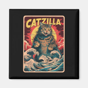 Catzilla Japanese Art Funny Cat Vintag Graphic Magnet