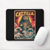 Catzilla Japanese Art Funny Cat Vintag Graphic Mousepad (Mit Mouse)