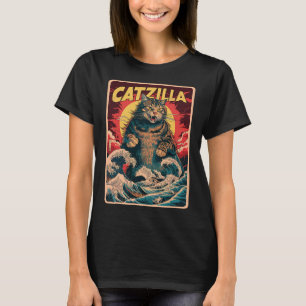 Catzilla Japanese Art Funny Cat Vintag Graphic T-Shirt