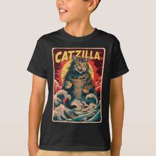Catzilla Japanese Art Funny Cat Vintag Graphic T-Shirt