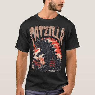 Catzilla Japanese Art Funny Niedlich Cat T-Shirt