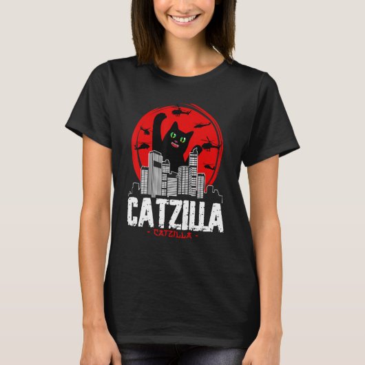 Catzilla Japanese Sunset fighting helicopter funny T-Shirt (Vorderseite)