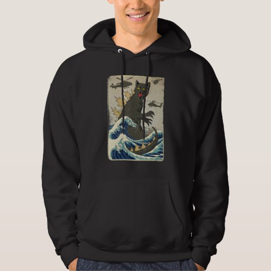 Catzilla Japanese Sunset Print For Cat Mom Dad Hoodie (Vorderseite)