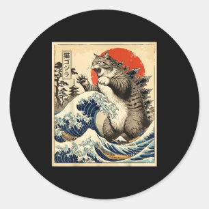 Catzilla Japanische Kunst Katzenliebhaber Grafikdr Runder Aufkleber
