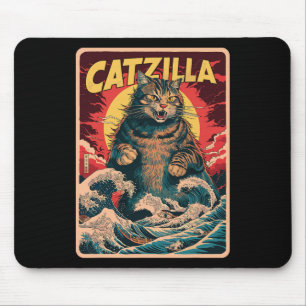 Catzilla Japanische Kunst Lustige Katze Vintage-Gr Mousepad