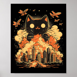 Catzilla Japanischer Sonnenuntergang Lustige Japan Poster