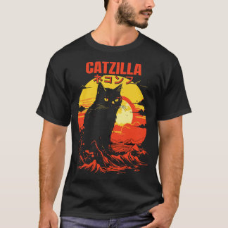 Catzilla Japanisches Kanji Retro Mountain Sunset C T-Shirt