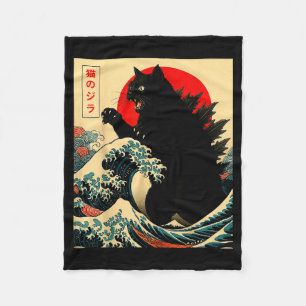 Catzilla Katze Japanische Kunst Lustig Für Männer Fleecedecke