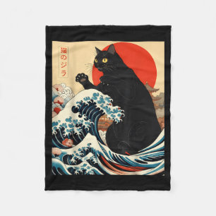 Catzilla Katze Japanische Kunst Lustige Katze Kawa Fleecedecke