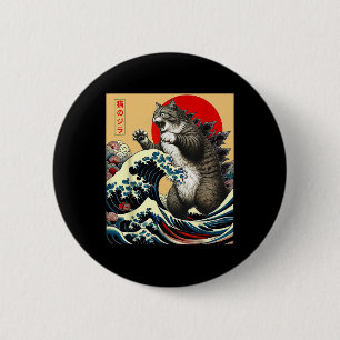 Catzilla Katze japanische Kunst lustige Katzen Ges Button