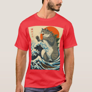 Catzilla Katze japanische Kunst lustige Katzen Ges T-Shirt