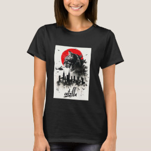 Catzilla Katze Japanische Kunst Lustige Katzen Ges T-Shirt