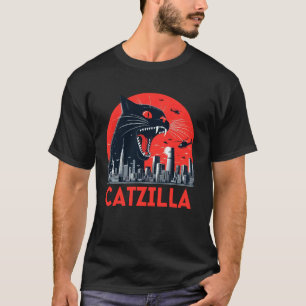 Catzilla Katze Japanische Kunst Lustige Sonnenunte T-Shirt