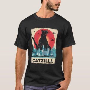 Catzilla Katze Kätzchen Japanische Kunst Sonnenunt T-Shirt