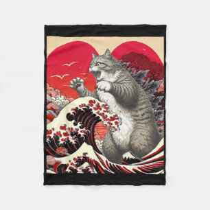 Catzilla Katze Valentine Japanische Kunst Lustiges Fleecedecke
