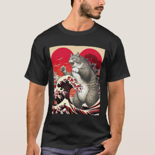 Catzilla Katze Valentine Japanische Kunst Lustiges T-Shirt